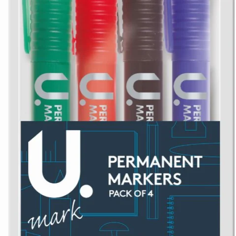 U. Assorted Colour Permanent Markers 4 Pack
