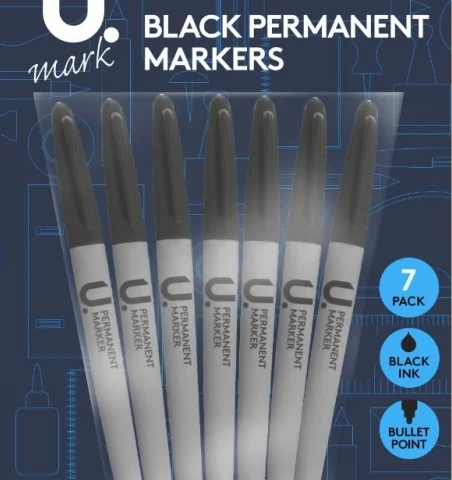 U. Bullet Point Black Permanent Markers 7 Pack