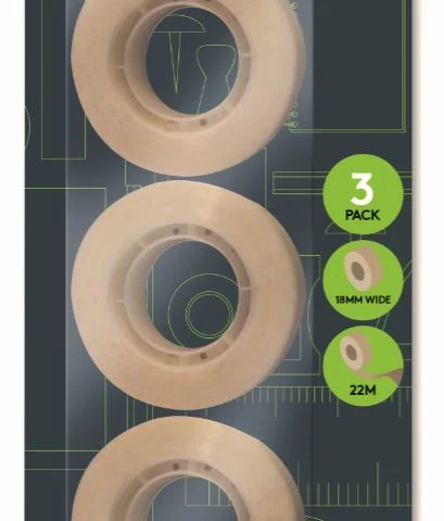 U. Invisible Easy Tear Tape 18mm X 22m 3 Pack