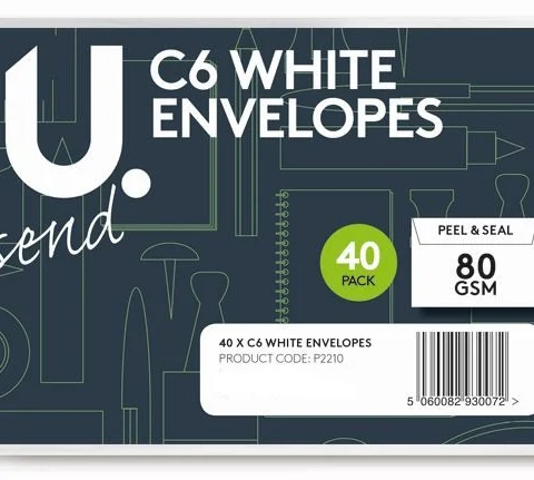 U. Peel And Seal 80GSM C6 White Envelopes 40 Pack