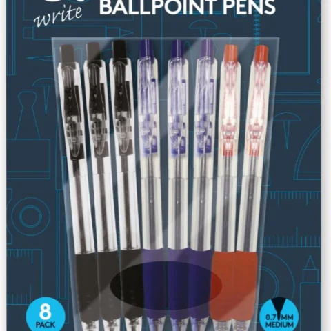 U. Retractable Ballpoint Pens Assorted Colours 8 Pack