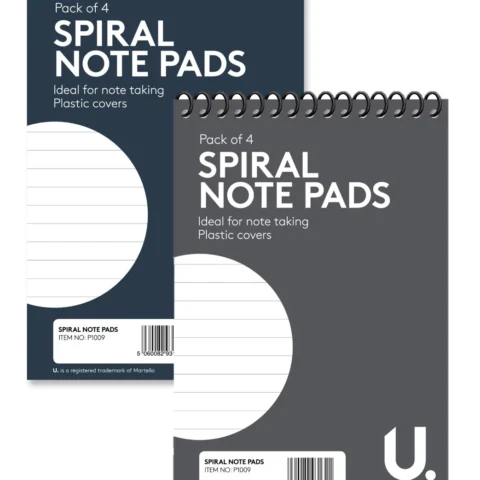 U. Spiral Note Pads 2 Assorted Colours 6" X 4" 4 Pack