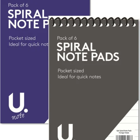 U. Spiral Notepads 5" X 3" 6 Pack Assorted Colours