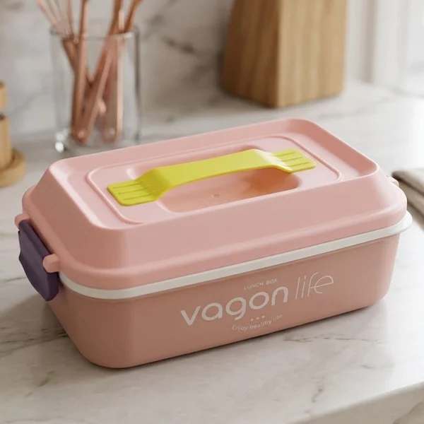 Vagonlife Single Layer Portable Lunch Box with Cutlery 1L Assorted Colours
