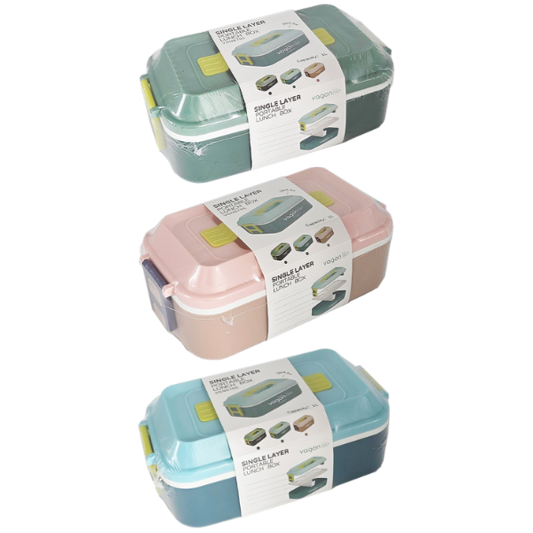 Vagonlife Single Layer Portable Lunch Box with Cutlery 1L Assorted Colours