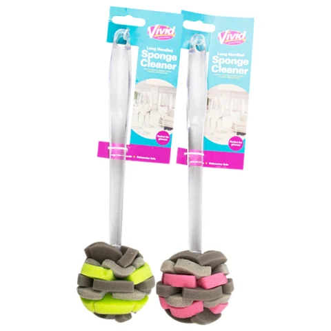 Vivid Long-Handled Sponge Cleaner Assorted