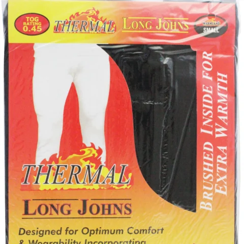 Warmland Thermal Long Johns Black- Brushed Inside For Extra Warmth (Tog Rating 0.45) - Small