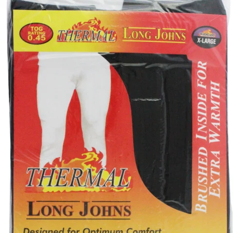 Warmland Thermal Long Johns Black- Brushed Inside For Extra Warmth (Tog Rating 0.45) - Xlarge