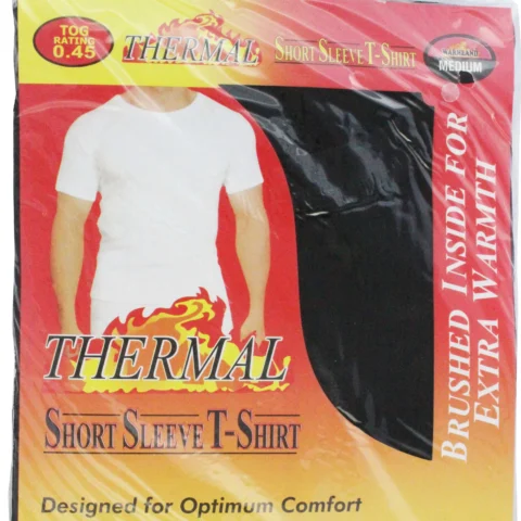 Warmland Thermal Short Sleeve T-Shirt Black- Brushed Inside For Extra Warmth (Tog Rating 0.45) - Meduim
