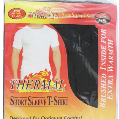 Warmland Thermal Short Sleeve T-Shirt Black- Brushed Inside For Extra Warmth (Tog Rating 0.45) - Small