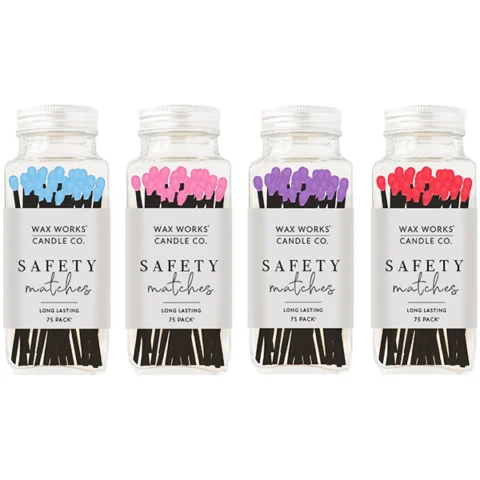 Wax Works Candle Co Black Stick Safety Matches 75 Pack Assorted Colours