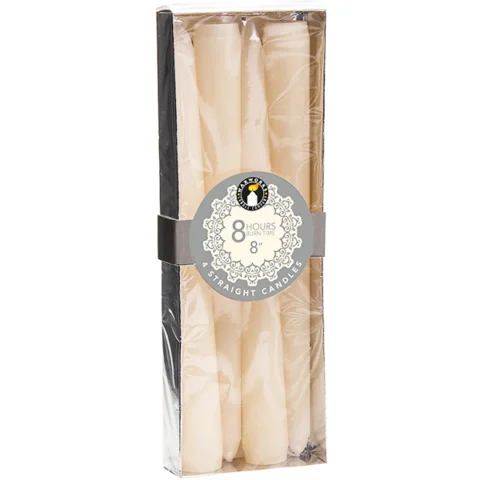 Waxworks Ivory 8 Hour Straight Candle 8" 4 Pack