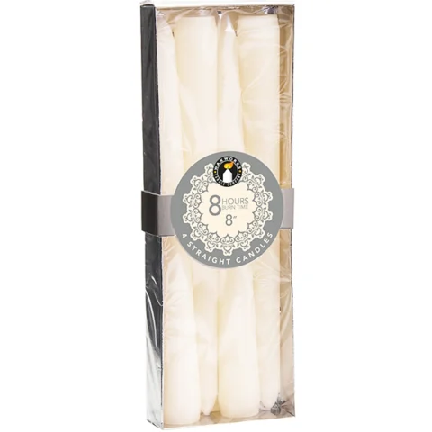 Waxworks White 8 Hour Straight Candle 8" 4 Pack