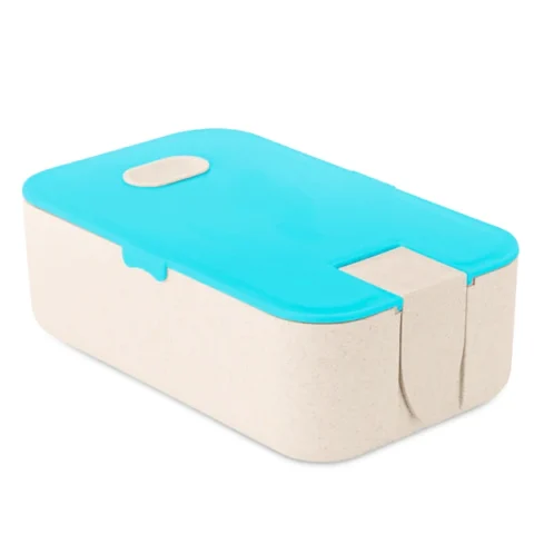 Wheat Straw PP Blue & Beige Lunch Box With Phone Stand