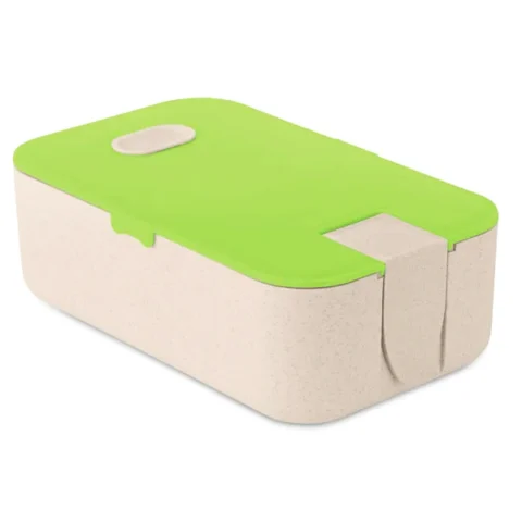 Wheat Straw PP Green & Beige Lunch Box With Phone Stand