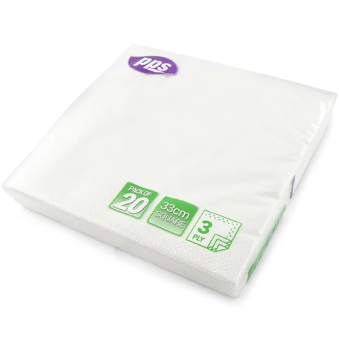 White 3 Ply Paper Napkins 33cm 20 Pack