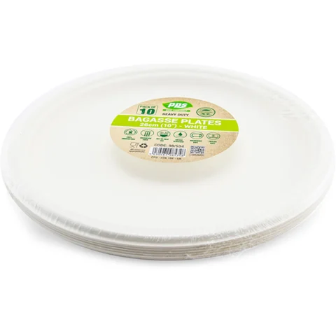 White Biodegradable Bagasse Plates 26cm 10 Pack