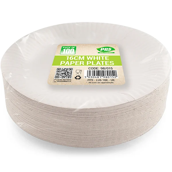 White Paper Plates 16cm 100 Pack