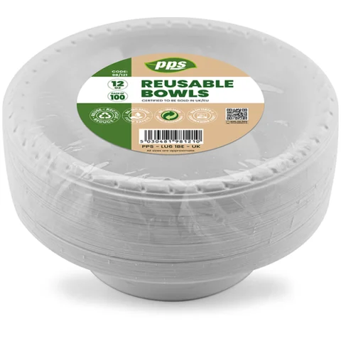 White Plastic Reusable Bowls 12oz 100 Pack