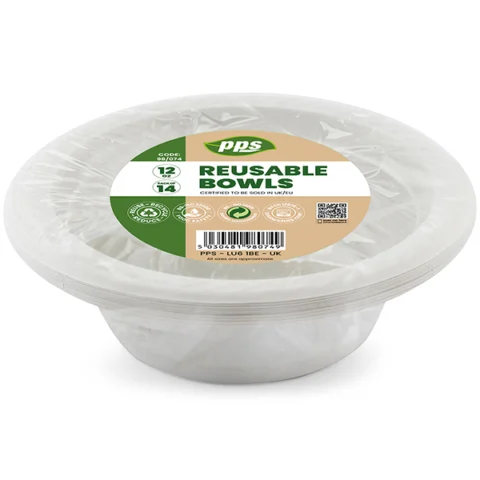 White Plastic Reusable Bowls 12oz 14 Pack