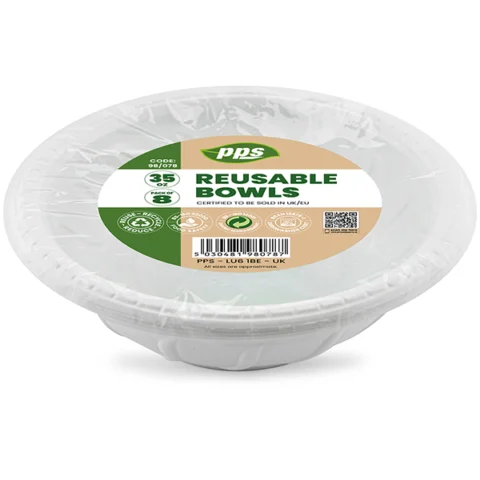 White Plastic Reusable Bowls 35oz 8 Pack