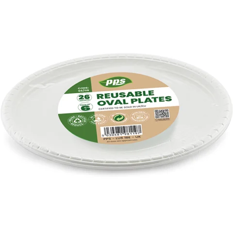 White Plastic Reusable Oval Plates 26cm 6 Pack