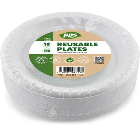 White Plastic Reusable Plates 18cm 100 Pack