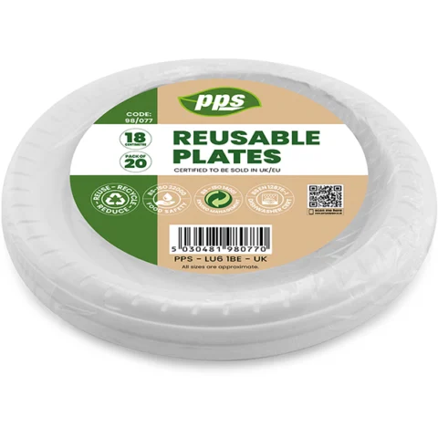 White Plastic Reusable Plates 18cm 20 Pack