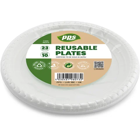White Plastic Reusable Plates 23cm 10 Pack