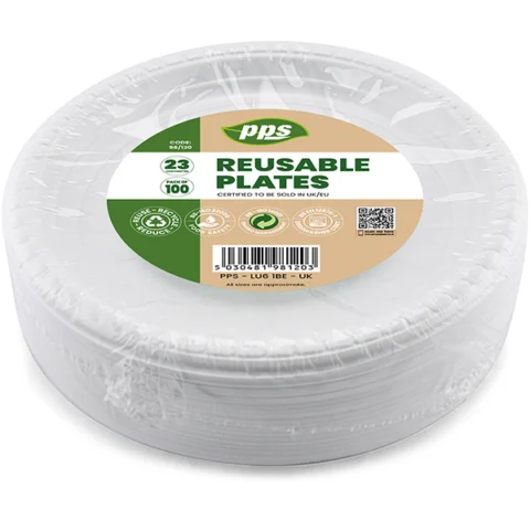 White Plastic Reusable Plates 23cm 100 Pack