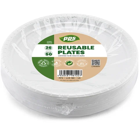 White Plastic Reusable Plates 26cm 50 Pack