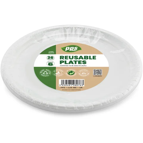 White Plastic Reusable Plates 26cm 6 Pack