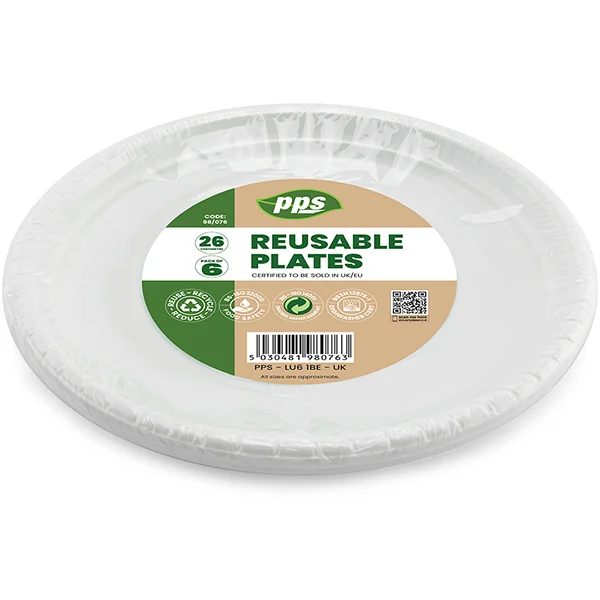 White Plastic Reusable Plates 26cm 6 Pack