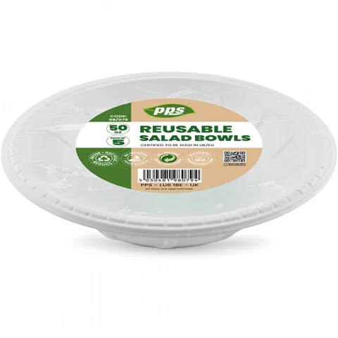 White Plastic Reusable Salad Bowls 50oz 5 Pack
