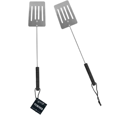 Wooden Handle Chrome Barbecue Slotted Turner 43cm