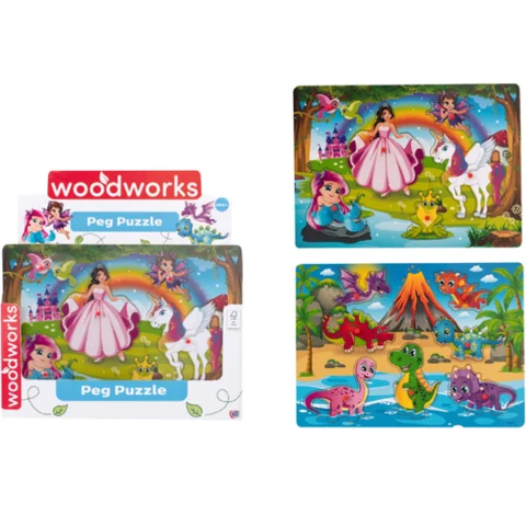 Woodworks Wooden Princess & Dinosaur Peg Puzzles Assorted