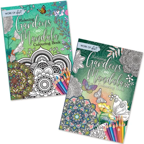 Work of Art A4 Relaxing Gardens & Mandala Colouring Book Assorted