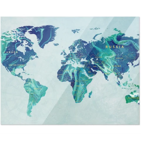 World Map Tempered Glass Worktop Saver 45cm X 35cm