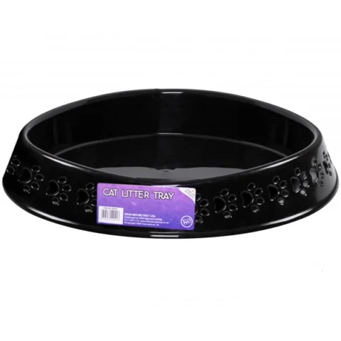 World Of Pets Black Oval Paw Design Cat Litter Tray