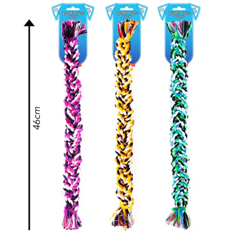 World Of Pets Braided Rope Tug Dog Toy 46cm Assorted Colours