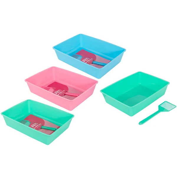 World Of Pets Cat Litter Tray With Scoop 3 Assorted Colours