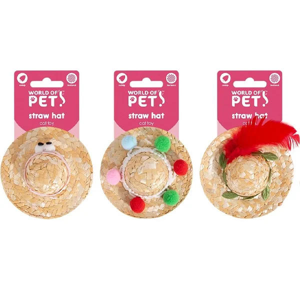 World Of Pets Catnip Straw Hat Cat Toy 9cm Assorted