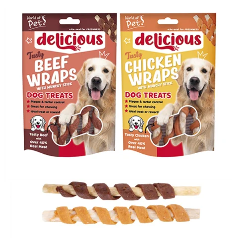World Of Pets Chicken & Beef Twist Stick Dog Treat 6 Pack