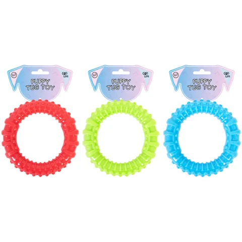World Of Pets Dog & Puppy Rubber Ring Tug Toy 9cm Assorted Colours