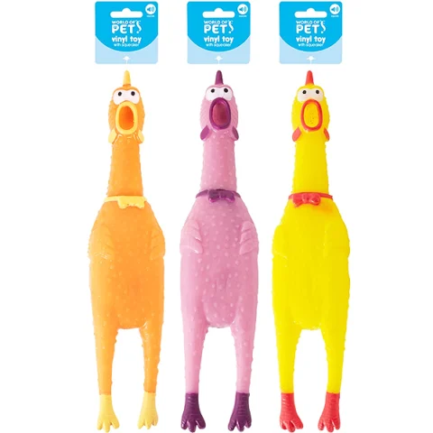 World Of Pets Honking Vinyl Chicken Dog Toy 25cm Assorted Colours