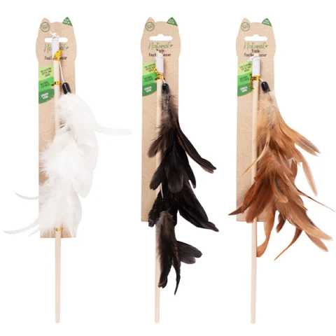 World Of Pets Natural Feather Cat Wand Assorted Colours