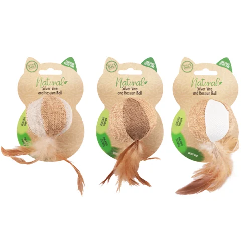 World Of Pets Natural Silver Vine & Hessian Ball Cat Toy 6cm Assorted Colours