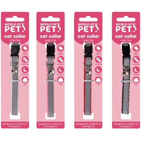 World Of Pets Reflective Cat Collar With Bell 4 Assorted Colours