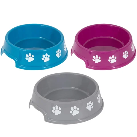 World Of Pets Round Plastic Pawprint Pet Bowl 750ml 3 Assorted Colours