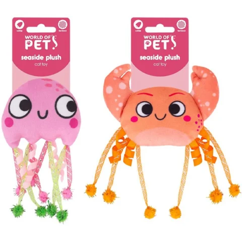 World Of Pets Seaside Plush Catnip Pom Pom Animal Cat Toy 7cm Assorted